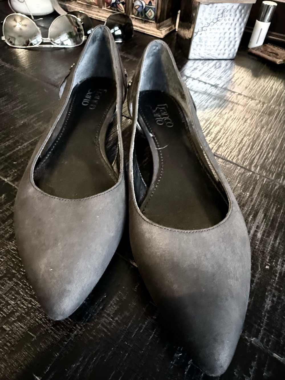 Franco Sarto Pointed Toe Slingback Flats in Charcoal